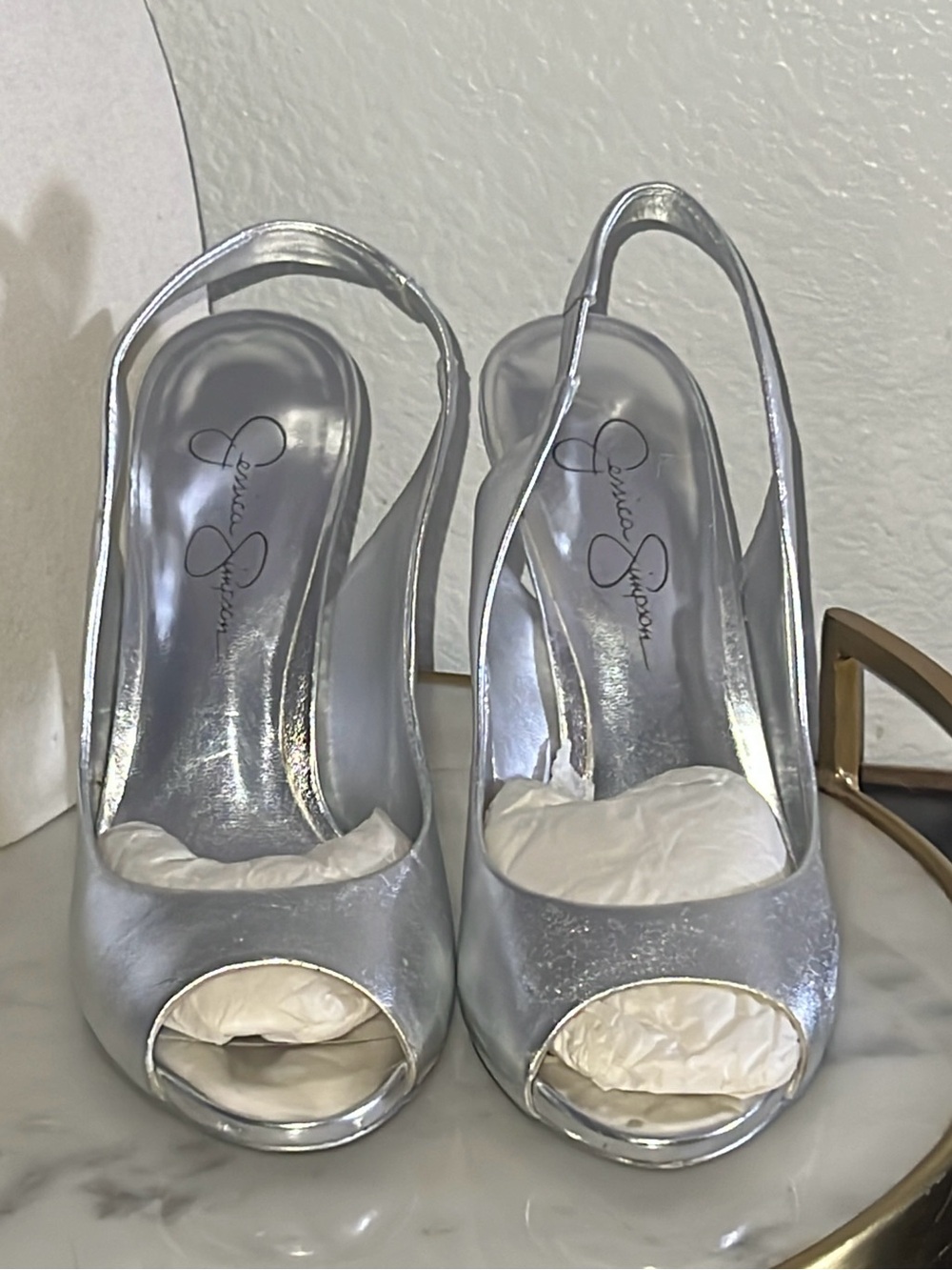 Jessica Simpson sling back silver heels sandals 7.5